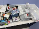 a desk with a bunch of items on it