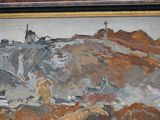 a painting of a mountain with a church on top of it