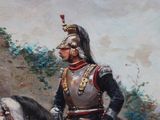 a painting of a man in a military uniform on a horse