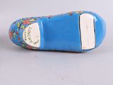 a blue shoe with a floral design on it