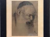 an old man with a beard in a black frame on a white background