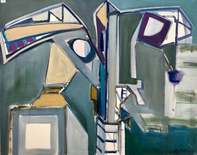 une peinture représentant un lampadaire sur lequel figure une autre peinture