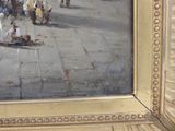 a painting of a group of people walking down the street