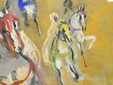 a painting of a group of people riding horses