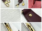 four photos of different types of purses with zippers on them