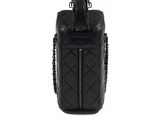 black quilted leather handbag with chain strap and shoulder strap