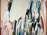 peinture abstraite représentant un groupe de personnes debout devant un tableau