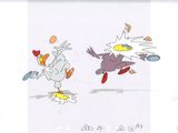dessin représentant deux oiseaux de bande dessinée tenant des raquettes de tennis et une balle de tennis