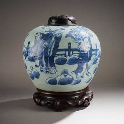 CHINE. Pot à gingembre en porcelaine à décor en bleu sous co…