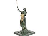 bronze statue of a woman holding a rose on a marble base