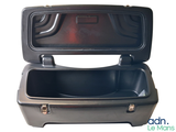 a black suitcase with a lid open on a white background