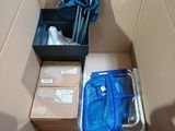 a blue suitcase and a blue umbrella in a box