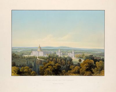 an image of a painting of a view of a city from a hill