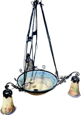 MULLER FRERES - Lustre luneville composé d'une vasque centrale signée 