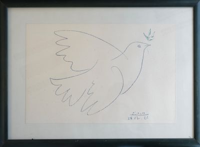 un dessin représentant un oiseau tenant une brindille dans son bec