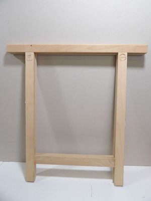 a small wooden table with a shelf on it