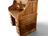 a wooden desk with a drawer underneath it