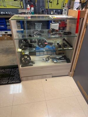 a display case with a lot of tools in it