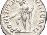 a silver coin with an image of a man holding a spear