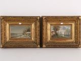 paire de tableaux du XIXe siècle, huiles sur toile représentant un paysage hivernal