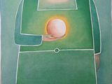 une affiche représentant un footballeur tenant un ballon