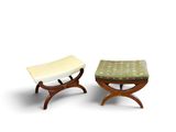 pair of mid - century style foot stools with upholstered seat