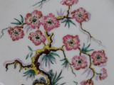 a plate with a painting of a bird and flowers on it