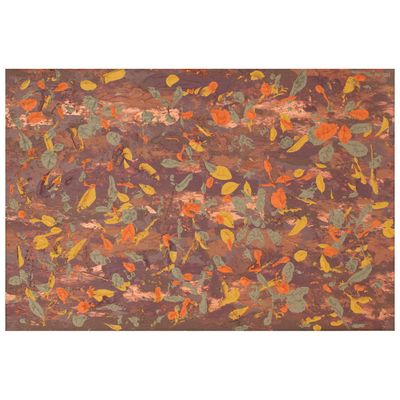 une peinture abstraite représentant des feuilles et des fleurs sur un fond marron