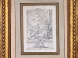 a framed drawing of a man and a woman in a landscape