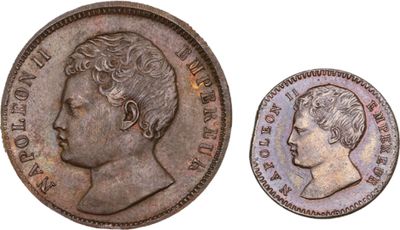 une pièce d'argent représentant la tête d'un homme de profil et celle d'une femme de profil