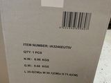 a cardboard box with a barcode on it sitting on the floor