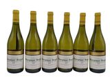 six bottles of white wine are lined up in a row