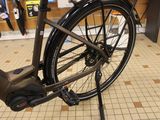 a close up of a bicycle on display in a store