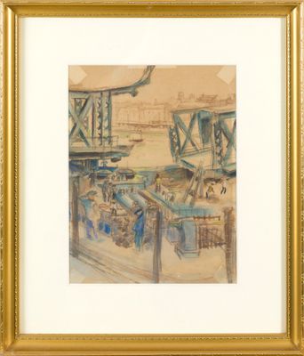 une image représentant une aquarelle d'un pont enjambant un plan d'eau