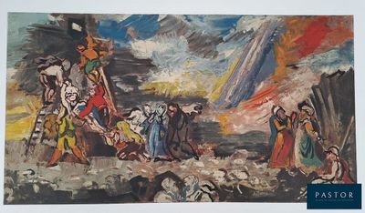un tableau représentant un groupe de personnes marchant sur une plage