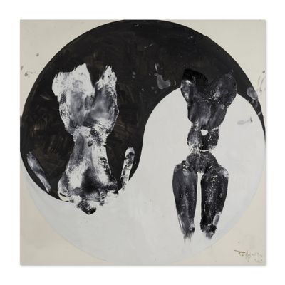 une image représentant une peinture en noir et blanc d'une femme et d'un homme