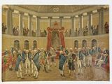 painting of a large group of people standing in a room