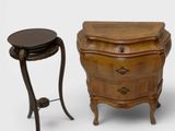 a small table and a small chest of drawers