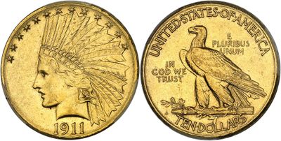a gold coin with an eagle on top of it