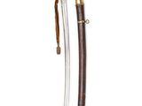 a sword with a wooden handle and a brass handle