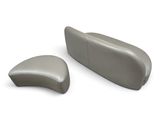 pair of gray leather seat covers for a car on a white background