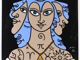 une image représentant un tableau d'une femme aux cheveux bleus