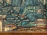 a painting of a man sitting at a table with a cat