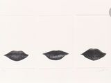 three black and white prints of lips on a white background