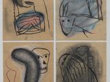 four different colored drawings of a man and a woman on a piece of paper