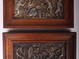 deux plaques en bois représentant la bataille d'Achille et Achille