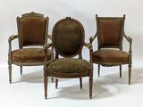 pair of louis xvi style armchairs with green velvet upholstered seats