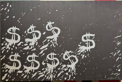 une photo en noir et blanc représentant des signes « $ » sur une feuille de papier