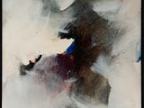 peinture abstraite représentant une personne tombant de cheval dans la neige