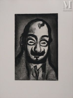peinture représentant une photo en noir et blanc d'un homme arborant un large sourire